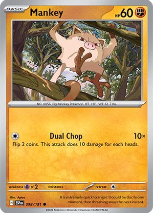 Mankey (98/191) - SV08 Surging Sparks Reverse Holofoil - Common