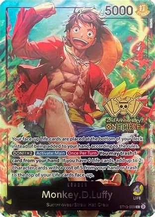 (ST13-003) Monkey.D.Luffy (2nd Anniversary Tournament) - One Piece Promotion Cards Foil