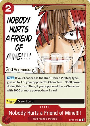 (OP09-019) Nobody Hurts a Friend of Mine!!!! - Emperors in the New World: 2nd Anniversary Tournament Cards Normal