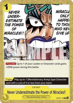 (OP09-116) Never Underestimate the Power of Miracles!! - Emperors in the New World: 2nd Anniversary Tournament Cards Normal