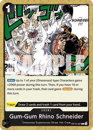 (OP10-097) Gum-Gum Rhino Schneider - Royal Blood Release Event Cards Normal