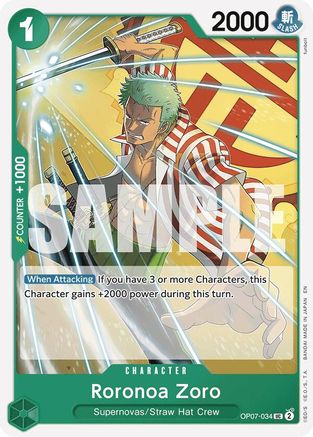 (OP07-034) Roronoa Zoro (Reprint) - Starter Deck 24: GREEN Jewelry Bonney - Normal