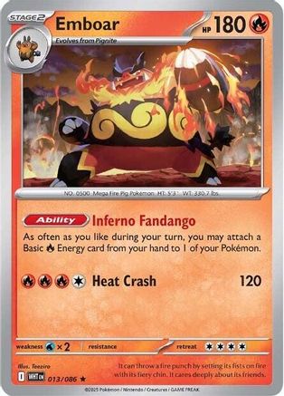 Emboar 013/086 - SV White Flare Reverse Holofoil - Rare