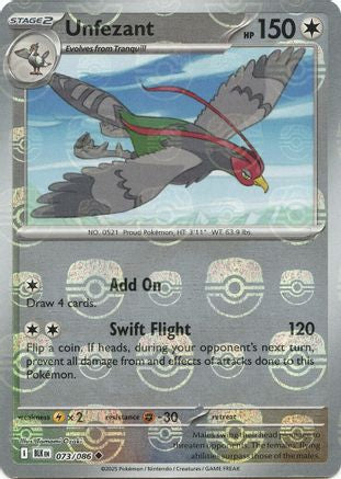 Unfezant (Master Ball Pattern) (73/086) - SV Black Bolt Holofoil - Uncommon