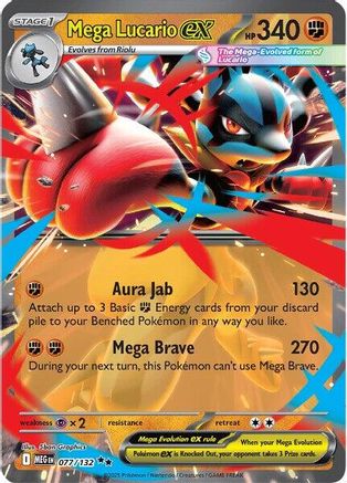 Mega Lucario ex (77/132) - ME01 Mega Evolution Holofoil - Double Rare