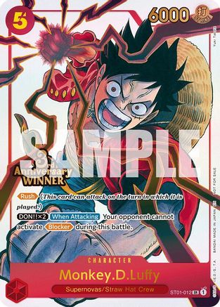 (ST01-012) Monkey.D.Luffy - ST01-012 (3rd Anniversary Winner) - One Piece Promotion Cards Foil