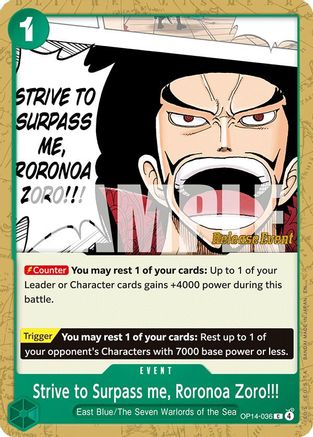 (OP14-036) Strive to Surpass me, Roronoa Zoro!!! - The Azure Sea's Seven Release Event Cards - Normal