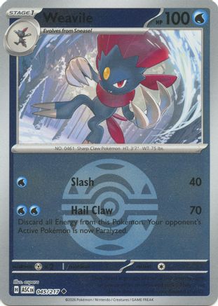 Weavile (Dusk Ball) (45/217) - ME Ascended Heroes Reverse Holofoil - Uncommon