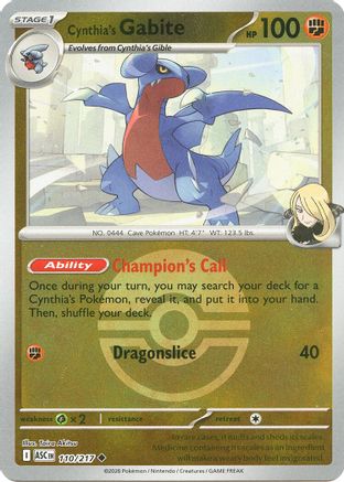 Cynthia's Gabite (Poke Ball) (110/null) - ME Ascended Heroes Reverse Holofoil - Uncommon