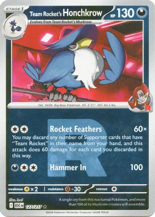 Team Rocket's Honchkrow (Team Rocket) (127/null) - ME Ascended Heroes Reverse Holofoil - Rare