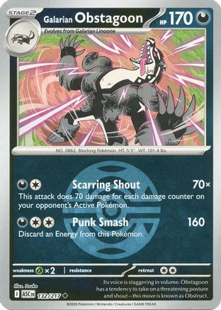 Galarian Obstagoon (Dusk Ball) (132/217) - ME Ascended Heroes Reverse Holofoil - Uncommon