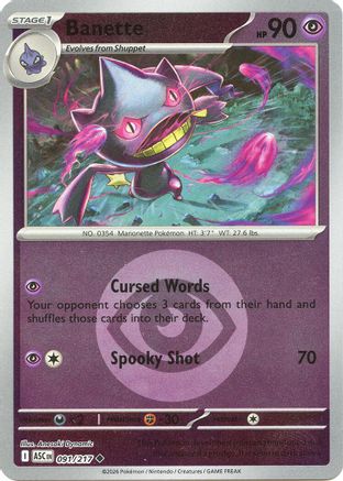 Banette (Energy Symbol Pattern) (91/217) - ME Ascended Heroes Reverse Holofoil - Uncommon