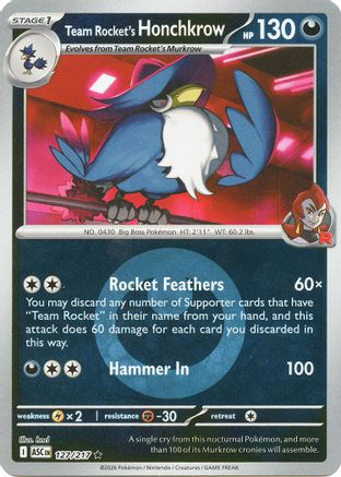 Team Rocket's Honchkrow (Energy Symbol Pattern) (127/null) - ME Ascended Heroes Reverse Holofoil - Rare