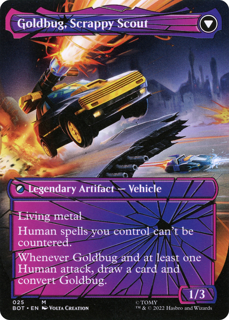 Goldbug, Humanity's Ally // Goldbug, Scrappy Scout (BOT-025) - Transformers: (shatteredglass, convertdfc) (Borderless) Foil