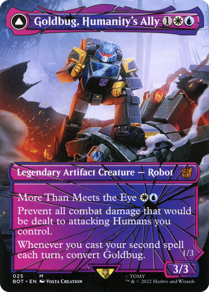 Goldbug, Humanity's Ally // Goldbug, Scrappy Scout (BOT-025) - Transformers: (shatteredglass, convertdfc) (Borderless) Foil