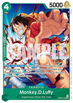 (PRB02-005) Monkey.D.Luffy (Red Bull Double Don!!) - One Piece Promotion Cards Normal