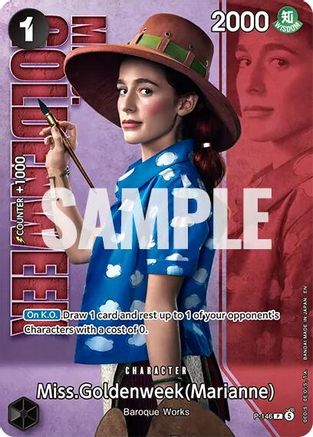 (P-146) Miss.Goldenweek (Marianne) - (Premium Card Collection -Live Action Edition Vol.2 Baroque Works-) - One Piece Promotion Cards - Foil