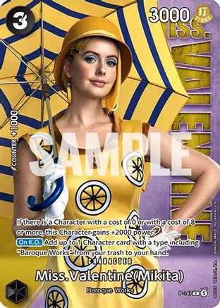 (P-147) Miss.Valentine (Mikita) - (Premium Card Collection -Live Action Edition Vol.2 Baroque Works-) - One Piece Promotion Cards - Foil