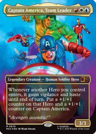 Captain America, Team Leader (Borderless) (Surge Foil) (MSC-879) - Commander: Marvel Super Heroes Foil