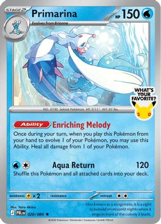 Primarina (What's Your Favorite Stamp) (20/084) - Miscellaneous Cards & Products Holofoil - Rare