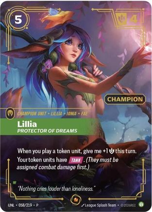 (058/219) Lillia - Protector of Dreams (Champion) - Riftbound Organized Play Promotional Cards Foil