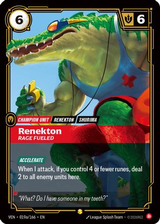 (019a/166) Renekton, Rage Fueled (Alternate Art) - Vendetta Foil