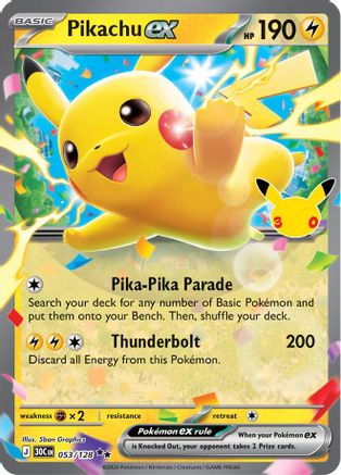 Pikachu ex (53/128) - ME 30th Celebration Holofoil - Double Rare