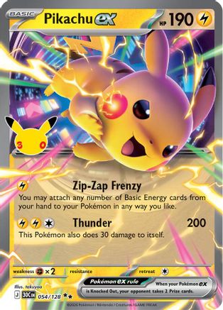 Pikachu ex (54/128) - ME 30th Celebration Holofoil - Double Rare
