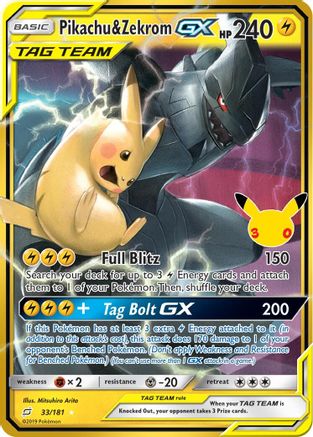 Pikachu & Zekrom GX (33/181) - ME 30th Celebration Classic Collection Holofoil - Classic Collection