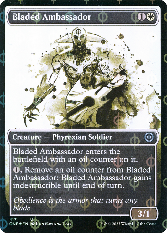 Bladed Ambassador (Showcase) (Step-and-Compleat Foil) (ONE-417) - Phyrexia: All Will Be One: (Showcase) Foil