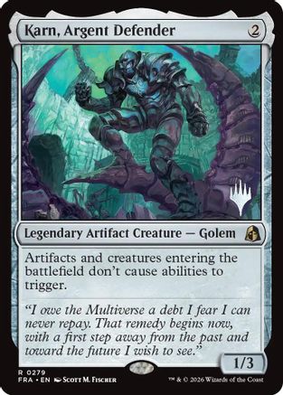 Karn, Argent Defender (PPFRA-279) [Promo Pack: Reality Fracture] Foil