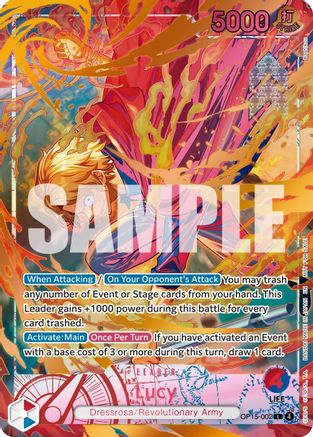(OP15-002) Lucy (Flame-Flame Fruit Coliseum) - One Piece Promotion Cards - Foil