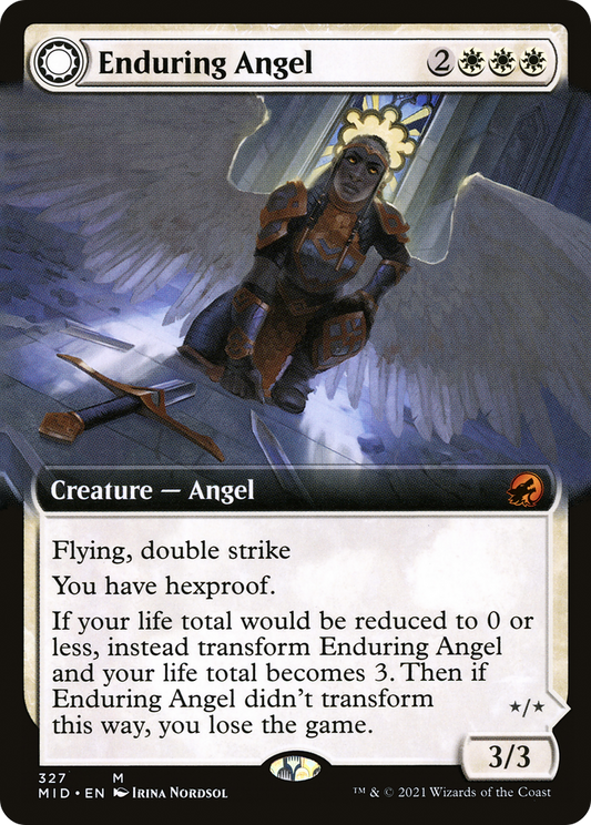 Enduring Angel // Angelic Enforcer (MID-327) - Innistrad: Midnight Hunt: (Extended Art, Double Faced Transform)