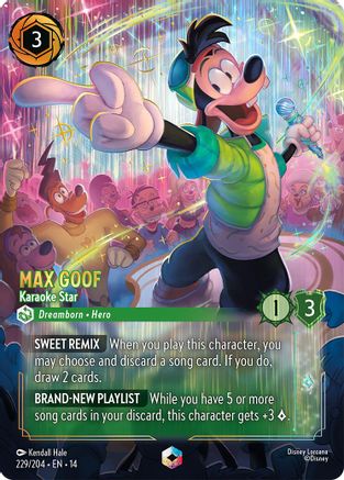 (229/204)  Max Goof - Karaoke Star (Enchanted) - Hyperia City  Holofoil