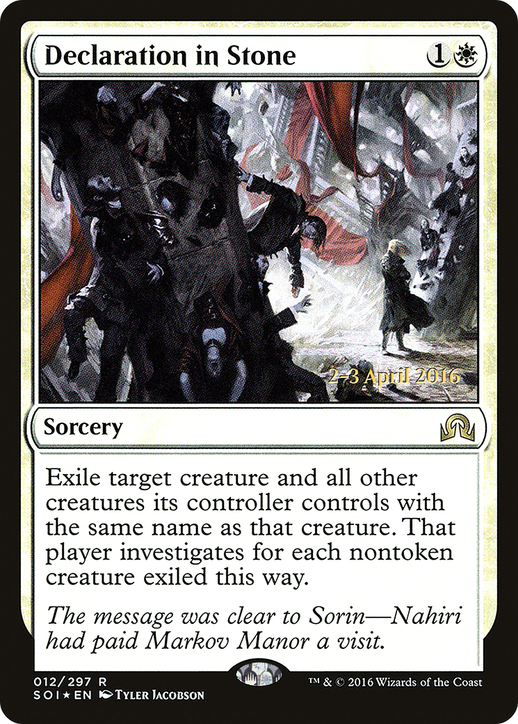 Declaration in Stone (PRE-12S) - Shadows over Innistrad Promos (Prerelease) Foil
