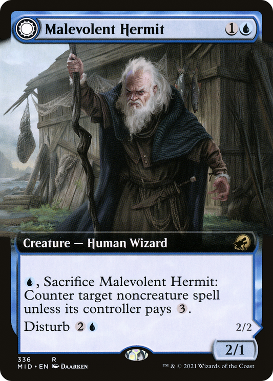 Malevolent Hermit // Benevolent Geist (MID-336) - Innistrad: Midnight Hunt: (Extended Art, Double Faced Transform)