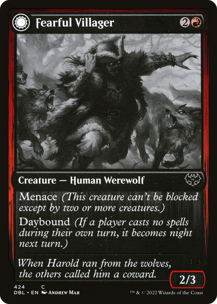 Fearful Villager // Fearsome Werewolf (DBL-424) - Innistrad: Double Feature: (Double Faced Transform) Foil