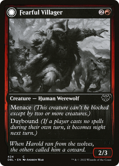 Fearful Villager // Fearsome Werewolf (DBL-424) - Innistrad: Double Feature: (Double Faced Transform) Foil