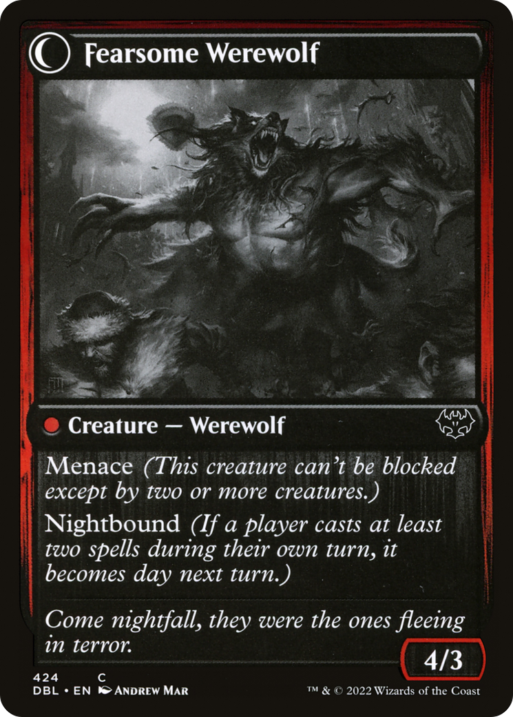 Fearful Villager // Fearsome Werewolf (DBL-424) - Innistrad: Double Feature: (Double Faced Transform) Foil