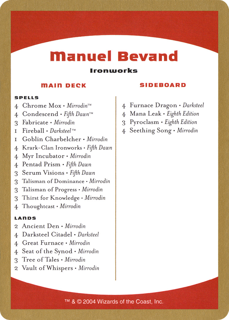 Manuel Bevand Decklist (WC04-MB0B) - World Championship Decks 2004