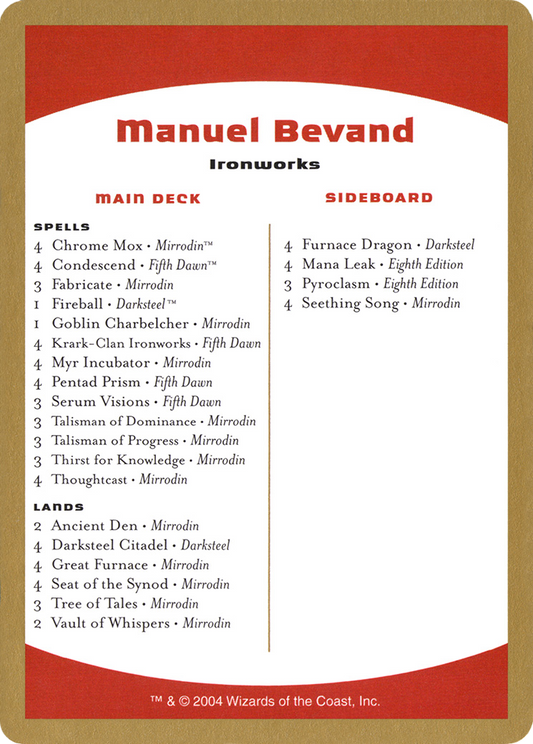 Manuel Bevand Decklist (WC04-MB0B) - World Championship Decks 2004