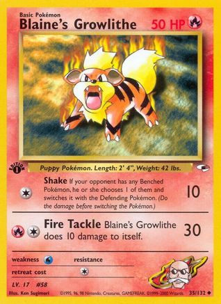 Blaine's Growlithe 35/132 - Gym Heroes 1st Edition