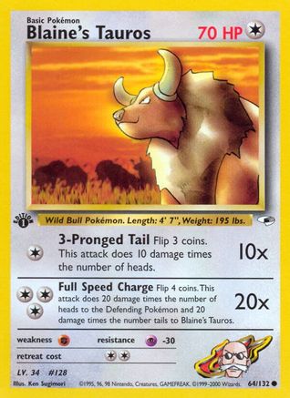 Blaine's Tauros 064/132 - Gym Heroes 1st Edition - Common