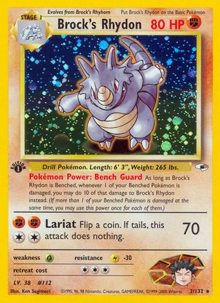 Brock's Rhydon 002/132 - Gym Heroes 1st Edition Holofoil - Holo Rare