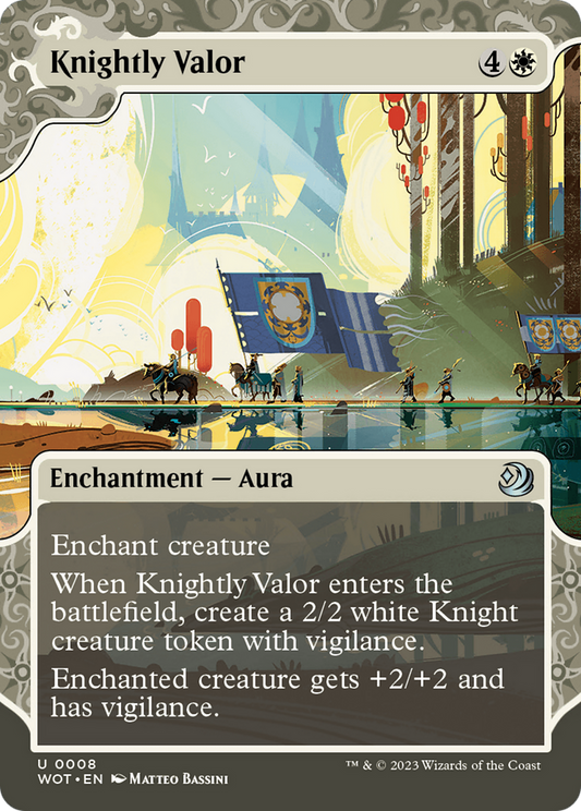 Knightly Valor (WOT-008) - Wilds of Eldraine: Enchanting Tales: (Showcase) (Borderless) Foil