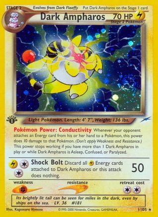 Dark Ampharos 001/105 - Neo Destiny 1st Edition Holofoil - Holo Rare