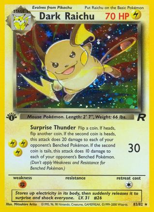 Dark Raichu 083/082 - Team Rocket 1st Edition Holofoil - Secret Rare