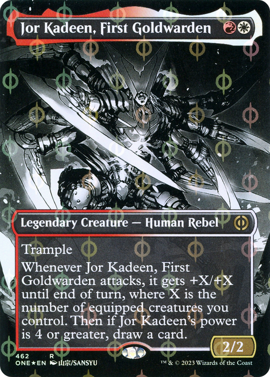 Jor Kadeen, First Goldwarden (Borderless) (Step-and-Compleat Foil) (ONE-462) - Phyrexia: All Will Be One: (Showcase) (Borderless) Foil