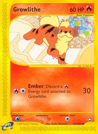 Growlithe (51) 051 - Aquapolis Reverse Holofoil - Uncommon