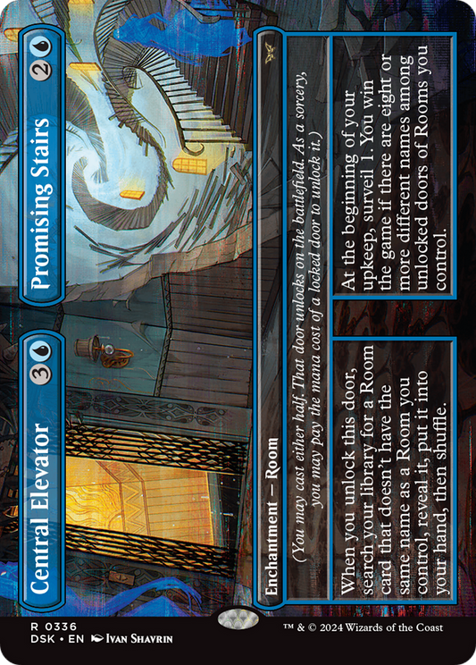 Central Elevator // Promising Stairs (Borderless) (DSK-336) - Duskmourn: House of Horror (Borderless) Foil